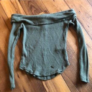 Hollister Off-Shoulder Green Waffle Knit Sweater XS